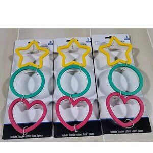Set of 9 Cookie Cutters 3 each Star, Circle and Heart 3 1/4" Soft Edges
